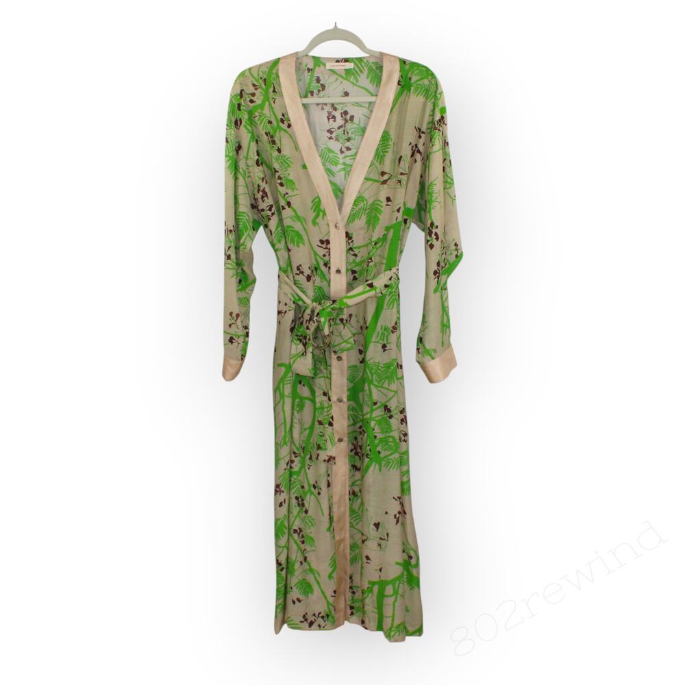 Large LOST PATTERN Coco Dream Belted Kaftan Shirt Dress Green Caftan Coverup - Picture 5 of 16